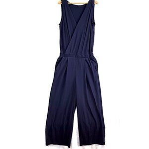Uniqlo Jumpsuit Pants Womens S Blue Surplice V Neck Wrap Wide Leg Relaxed Pocket